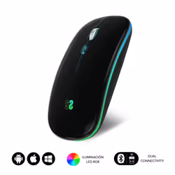 SUBBLIM SUBMO-LDFLAT1, Ambidextrous, Optical, RF Wireless + Bluetooth + USB Type-A, 1600 DPI, Black