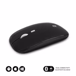 SUBBLIM SUBMO-DFLAT20, Ambidextrous, Optical, RF Wireless + Bluetooth + USB Type-A, 1600 DPI, Black