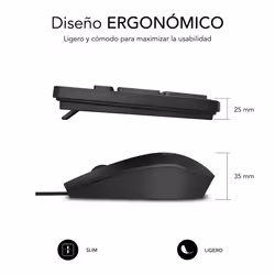 SUBBLIM SUBKBC-CSSK01 keyboard Mouse included Universal USB QWERTY Spanish Black