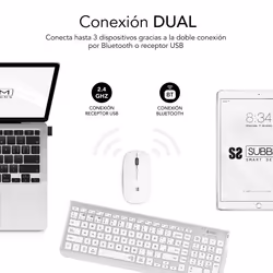 SUBBLIM SUBKBC-DCEP10 keyboard Mouse included Universal RF Wireless + Bluetooth QWERTY Spanish Silver, White