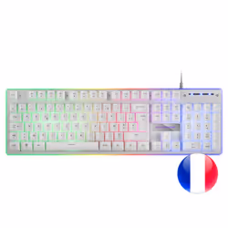 Mars Gaming MK220W White, Gaming Keyboard H-Mech, FRGB Rainbow and Halo, Antighosting, French Language, Wired, USB, Membrane, ...