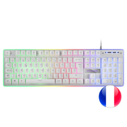 Mars Gaming MK220W White, Gaming Keyboard H-Mech, FRGB Rainbow and Halo, Antighosting, French Language