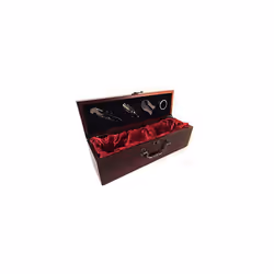 Wine Presentation Box, Detailed Ornate Metal Handle and Clasp, Case with Accessories, Velvet Lined, Wine Gift Box