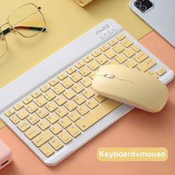 Bluetooth Wireless Keyboard And Mouse Russian French Portugue Spanish Korean Language For Android iOS Windows Phone Tablet iP - yellow, keyboard+Mouse