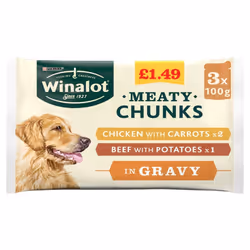 Winalot Meaty Chunks in Gravy 3 x 100g (300g) (Pack of 12)