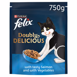 Felix Doubly Delicious Salmon & Vegetables Dry Cat Food 750g (Pack of 4)