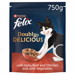 Felix Doubly Delicious Beef Chicken & Vegetables Dry Cat Food 750g (Pack of 4)