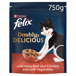 Doubly Delicious Beef Chicken & Vegetables Dry Cat Food 4x750g