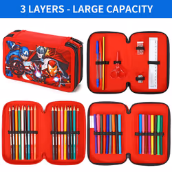 Avengers 3 Tier Large Pencil Case Multi Compartment School Supplies Stationery Colouring Pens Pencils Sets