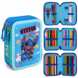 Stitch 3 Tier Large Pencil Case Multi Compartment School Supplies Stationery Colouring Pens Pencils Sets