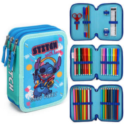 Stitch 3 Tier Large Pencil Case Multi Compartment School Supplies Stationery Colouring Pens Pencils Sets