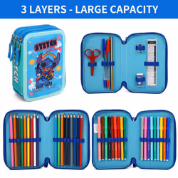 Stitch 3 Tier Large Pencil Case Multi Compartment School Supplies Stationery Colouring Pens Pencils Sets