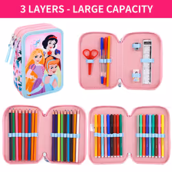 Disney Princess 3 Tier Large Pencil Case School Pens Pencils Sets
