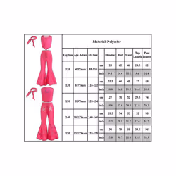 Girls Barbie Costume Pink Vest Long Flared Pants Trousers With Scarf Movie Cosplay Outfits For Kids Halloween Carnival Fancy Dress Up - 8-9 Years