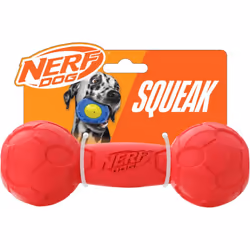 Nerf Dog Rubber Bash Squeak Barbell Interactive Throw & Fetch Toy Red