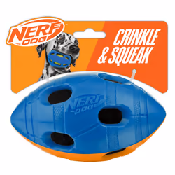 Nerf Dog Bash Squeak & Crunch Football Throw & Fetch Toy 6in