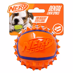 Nerf Dog Spike Ball Throw & Fetch Toy With Dental Chew Spikes 3.5in