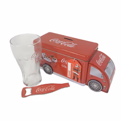 Coca-Cola Truck Money Tin With Glass & Bottle Opener