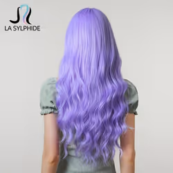 Cosplay Wig Long Wavy Purple Synthetic Hair Wigs with Bangs for Women