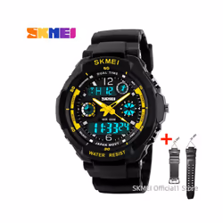 Kids Shockproof Waterproof Digital Watch Outdoor Boy Sport - Yellow L Adult strap