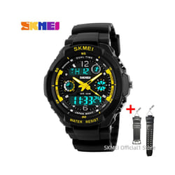Kids Shockproof Waterproof Digital Watch Outdoor Boy Sport - Yellow L Adult strap