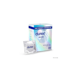 Durex Nude Condoms, Regular Fit, 30s, Extra Thin, Easy On Shape, Secure, Higher Protection, with Silicone Lube