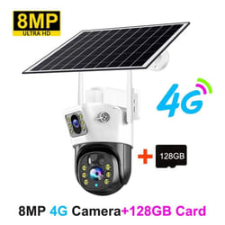 4G Sim Camera Solar 8MP 4K Outdoor Low Powered Video Cam Night Vision Two Way Audio PIR V380 Pro CCTV IP Camara With Solar Panel - 8MP+128GB Card
