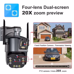 16MP 8K Wifi IP Camera 20X Zoom Four Lens Outdoor Wireless Security Camera PTZ 360 Smart Home Security Protection CCTV Wifi Surveillance Cam - UK Plug