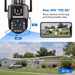 16MP 8K Wifi IP Camera 20X Zoom Four Lens Outdoor Wireless Security Camera PTZ 360 Smart Home Security Protection CCTV Wifi Surveillance Cam - UK Plug