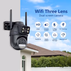 New EU 12MP 6K WiFi Camera Outdoor Three Lens Dual Screens 8X Zoom CCTV Mini Video Cam Auto Tracking Security Protection Surveillance iC - 4MP Add 64G