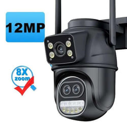 New EU 12MP 6K WiFi Camera Outdoor Three Lens Dual Screens 8X Zoom CCTV Mini Video Cam Auto Tracking Security Protection Surveillance - 12MP 6K Camera