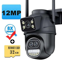 New EU 12MP 6K WiFi Camera Outdoor Three Lens Dual Screens 8X Zoom CCTV Mini Video Cam Auto Tracking Security Protection Surveillanc - 12MP 6K Add 32G
