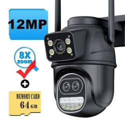 New EU 12MP 6K WiFi Camera Outdoor Three Lens Dual Screens 8X Zoom CCTV Mini Video Cam Auto Tracking Security Protection Surveillanc - 12MP 6K Add 64G