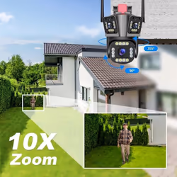 8K WIFI IP Camera Four Lens Three Screen PTZ Camera 10X Zoom Outdoor Auto Tracking Security Camera Waterproof Surveillance Cam - US Plug