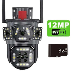 2024 New EU 12MP PTZ WiFi 6K Dual Lens Camera Wireless Three Screens Protection Motion Detection Outdoor IP CCTV Survalance Home Prot - Camera Add 32G
