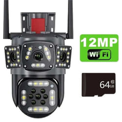 2024 New EU 12MP PTZ WiFi 6K Dual Lens Camera Wireless Three Screens Protection Motion Detection Outdoor IP CCTV Survalance Home Prot - Camera Add 64G