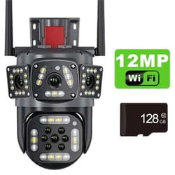 2024 New EU 12MP PTZ WiFi 6K Dual Lens Camera Wireless Three Screens Protection Motion Detection Outdoor IP CCTV Survalance Home Pro - Camera Add 128G