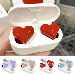 2024 Heart Shape Wireless Headphones Bluetooth 5.3 Active Noise Reduction Earphones HD Calling Earbuds with Charging Box - red