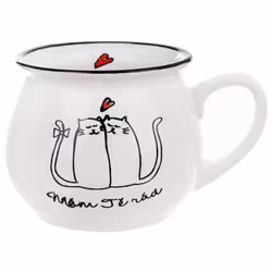 Cup with cat motif in ceramic, 300 ml, white color