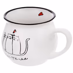 Cup with cat motif in ceramic, 300 ml, white color