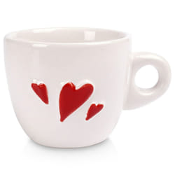 White Ceramic Espresso Cup with Red Hearts - Dishwasher safe