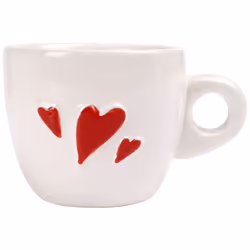White Ceramic Espresso Cup with Red Hearts - Dishwasher safe