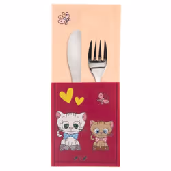 Child-friendly cutlery case in felt with a cat motif