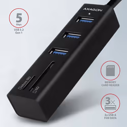 Axagon HMA-CR3A laptop dock/port replicator Wired USB 3.2 Gen 1 (3.1 Gen 1) Type-A Black