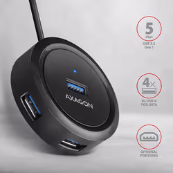 Axagon HUE-P1A interface hub USB 3.2 Gen 1 (3.1 Gen 1) Type-A 5000 Mbit/s Black