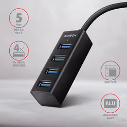 Axagon HUE-M1C interface hub USB 3.2 Gen 1 (3.1 Gen 1) Type-C 5000 Mbit/s Black