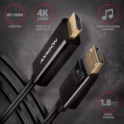 Axagon RVD-HI14C2 video cable adapter 1.8 m HDMI Type A (Standard) DisplayPort Black