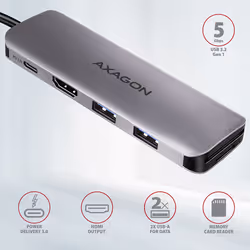 Axagon HMC-5 laptop dock/port replicator Wired USB 3.2 Gen 1 (3.1 Gen 1) Type-C Grey - Additional view 3