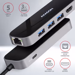 Axagon HMC-6GL laptop dock/port replicator Wired USB 3.2 Gen 1 (3.1 Gen 1) Type-C Black, Grey - Additional view 4