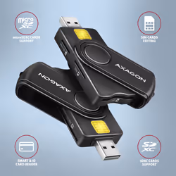 Axagon CRE-SMP2A USB Smart card & SD/microSD/SIM PocketReader smart card reader Indoor USB 2.0 Black - Additional view 2